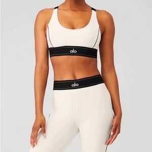 Alo Yoga Black and White Sports Bra and Leggings